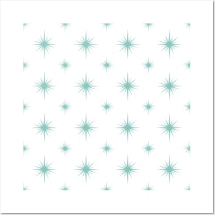 Aqua Blue Atomic Starburst Mid Century Pattern Posters and Art